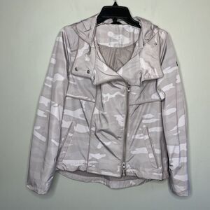 CALVIN KLEIN Performance Jacket Womens Small Pink Camo Full Zip Moto Hooded